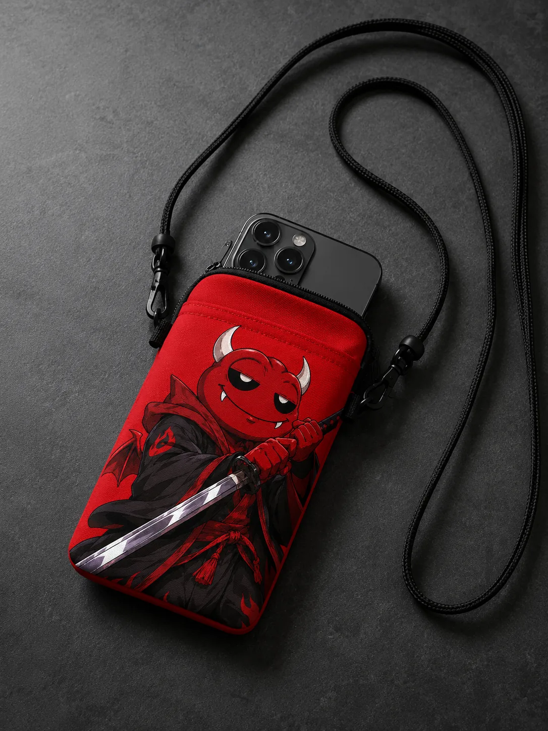 Crossbody phone pouch in Evoad artwork